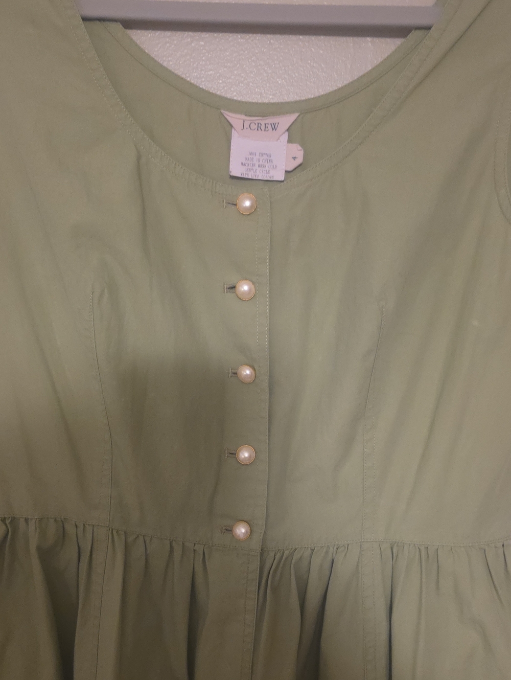 J. Crew Pale Sage Sleeveless Pearl-Button Dress